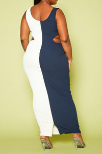 Two-Tone Color Cut Out Maxi Dress