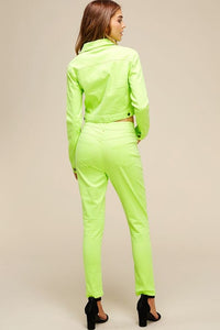 Crop Color Denim Jacket and Pants Set