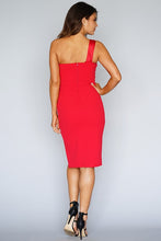Load image into Gallery viewer, ONE SHOULDER ASYMMETRIC HEM BODYCON DRESS