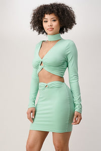 LONG SLEEVE CROPPED TOP AND SKIRT SET