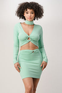 LONG SLEEVE CROPPED TOP AND SKIRT SET