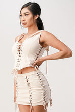Load image into Gallery viewer, LACE UP MINI SKIRT SET