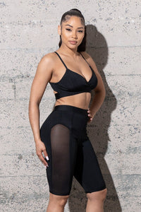 HEAVY KNIT BRA TOP WITH SIDE MESH PANTS SETS