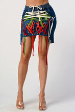 Load image into Gallery viewer, LACE UP DENIM DETAILED MINI SKIRT