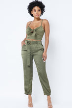 Load image into Gallery viewer, CROPTOP FRONT KNOT DETAIL PANTS SET WITH BELT
