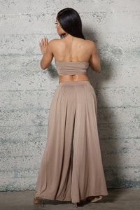 CROPPED BUSTIER AND WIDE  PLEATED PANTS SET