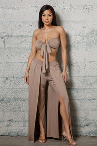 CROPPED BUSTIER AND WIDE  PLEATED PANTS SET