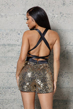 Load image into Gallery viewer, SEQUINS &amp; SATIN ROMPER WITH BRA PAD