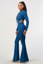 Load image into Gallery viewer, LACE UP UNBOTHER FLAIR JUMPSUIT