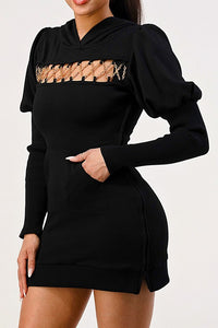 Lock and Key long sleeve black mini dress