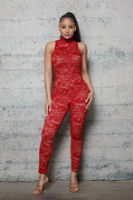 Load image into Gallery viewer, MOCK NECK LACE JUMPSUIT