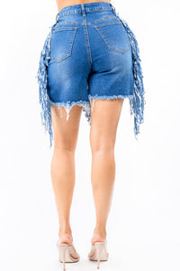 PLUS SIZE HIGH WAIST CUT OUT FRONT FRINGED SHORTS