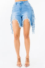 Load image into Gallery viewer, HIGH WAIST CUT OUT FRONT FRINGED SHORTS
