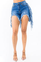Load image into Gallery viewer, PLUS SIZE HIGH WAIST CUT OUT FRONT FRINGED SHORTS