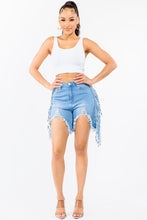 Load image into Gallery viewer, HIGH WAIST CUT OUT FRONT FRINGED SHORTS