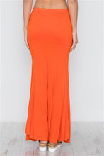 Load image into Gallery viewer, Orange Solid Zip Front Side Slit Maxi Skirt