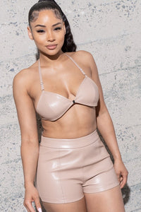 TWO PIECE PU SET SHORTS AND BRA TOP