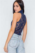 Load image into Gallery viewer, Mock Neck Sheer Button Down Lace Top