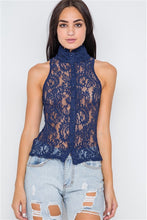 Load image into Gallery viewer, Mock Neck Sheer Button Down Lace Top