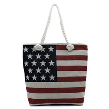 Load image into Gallery viewer, US Flag Canvas Beach Tote