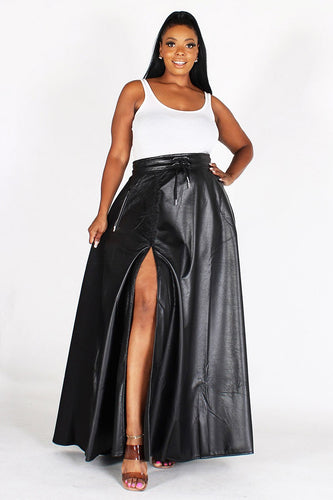 FAUX LEATHER FRONT AND TECHNO BACK MAXI SKIRT