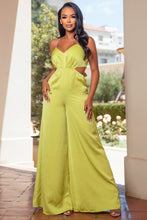 Load image into Gallery viewer, SOLID CUT OUT BACK TIED SHOULDER GOLD JUMPSUIT