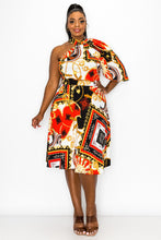 Load image into Gallery viewer, One Shoulder Print Flare Dress