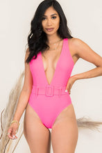 Load image into Gallery viewer, Belted V-neck High Leg One Piece Swimsuit
