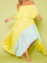 Load image into Gallery viewer, Two Tone Pleated Asymmetrical Maxi Dress