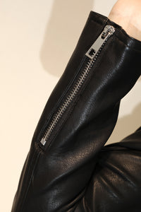 Long Sleeve Slash Neck PU Leather Bodycon Jacket