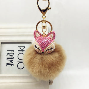 Crystal Pearl Rabbit Fur Key Chain