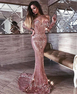 Elegant Off Shoulder Sequin Mermaid Dress